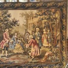 Duży  gobelin na ścianę scenka dworska  Francja 150/125cm