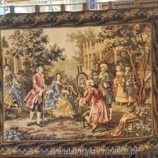 Duży  gobelin na ścianę scenka dworska  Francja 150/125cm