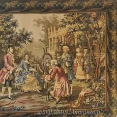 Duży  gobelin na ścianę scenka dworska  Francja 150/125cm