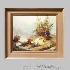 Olej na płótnie ,, Bażanty w lesie ¨ Podpisany Bernard  Holandia 1970 r 78/68 cm