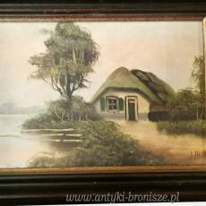 Olej na płótnie w drewnianej ramie podpisany Holik 38/28cm