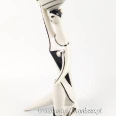 New Look Rzeźba kobieta z misą Zsolnay Török János 1960r biało czarna
