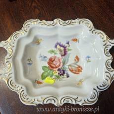 Patera / misa z porcelany , polichromia w kwiaty z uchwytami, sygn. Kueps Bavaria Lindner - poz. 4577