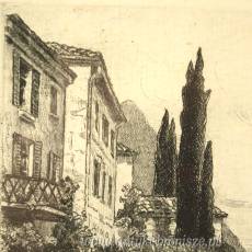 Rycina Oria Jezioro Lugano Villa Fogazzaro podpisana w drewnianej ramie