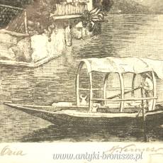 Rycina Oria Jezioro Lugano Villa Fogazzaro podpisana w drewnianej ramie
