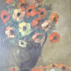 Anemony w dzbanie olej na płótnie J. Renier  Belgia  55/70cm