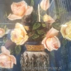 Pastel w złotej ramie róże w wazonie podpisany Z? Stankiewicz 55/75cm