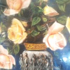 Pastel w złotej ramie róże w wazonie podpisany Z? Stankiewicz 55/75cm