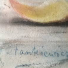 Pastel w złotej ramie róże w wazonie podpisany Z? Stankiewicz 55/75cm