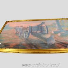 Pastel - "Na wyrębie" Charles Poupaert (1874-1935) Belgia lata 20te 96/51cm