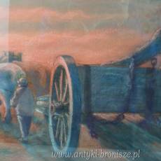 Pastel - "Na wyrębie" Charles Poupaert (1874-1935) Belgia lata 20te 96/51cm