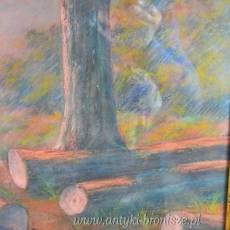 Pastel - "Na wyrębie" Charles Poupaert (1874-1935) Belgia lata 20te 96/51cm