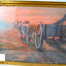 Pastel - "Na wyrębie" Charles Poupaert (1874-1935) Belgia lata 20te 96/51cm