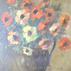Anemony w dzbanie olej na płótnie J. Renier  Belgia  55/70cm