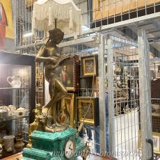 Zegar kominkowy z lampą, w stylu secesyjnym