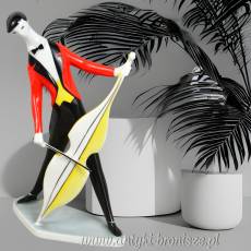 Muzyk jazzowy z wiolonczelą (kontrabasem), figurka w stylu Art Deco, János Török, Zsolnay Węgry lata 60te