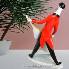 Muzyk jazzowy z wiolonczelą (kontrabasem), figurka w stylu Art Deco, János Török, Zsolnay Węgry lata 60te