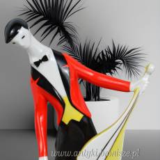 Muzyk jazzowy z wiolonczelą (kontrabasem), figurka w stylu Art Deco, János Török, Zsolnay Węgry lata 60te