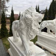 Lwy z marmuru białe lew na postumencie 160 cm rzeźba