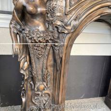 MONUMENTALNY KOMINEK Z BRĄZU postacie portal kominkowy