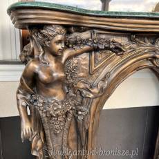 MONUMENTALNY KOMINEK Z BRĄZU postacie portal kominkowy