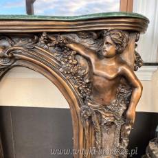 MONUMENTALNY KOMINEK Z BRĄZU postacie portal kominkowy