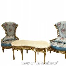 NIEBIESKI - Komplet wypoczynkowy 2 FOTELE +ŁAWA