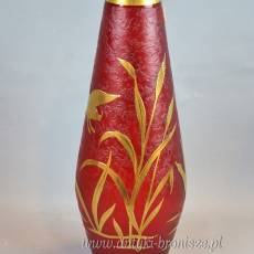 Wazon ze szkła trawionego, dzikie gęsi , wys. 30cm  początek XXw