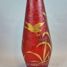 Wazon ze szkła trawionego, dzikie gęsi , wys. 30cm  początek XXw