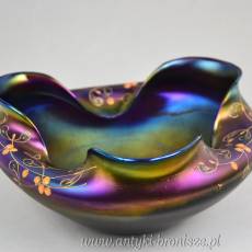 Misa iryzująca, fiolet i złote kwiaty, secesja ok.1900r Loetz Glass Bohemia ( ?)