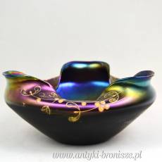Misa iryzująca, fiolet i złote kwiaty, secesja ok.1900r Loetz Glass Bohemia ( ?)