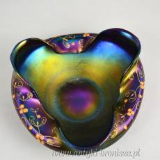 Misa iryzująca, fiolet i złote kwiaty, secesja ok.1900r Loetz Glass Bohemia ( ?)