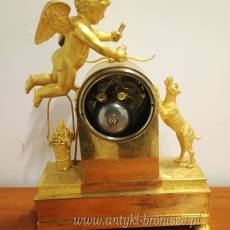 Zegar kominkowy empire, brąz złocony sygnowany Francja I poł XIXw