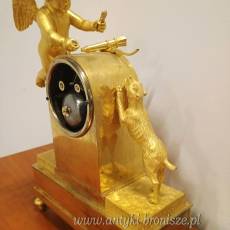 Zegar kominkowy empire, brąz złocony sygnowany Francja I poł XIXw
