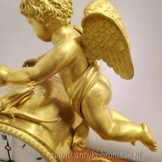 Zegar kominkowy empire, brąz złocony sygnowany Francja I poł XIXw