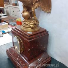 Zegar bijacy, marmur bordo z figura orla z brazu, komplet  - poe. 2410