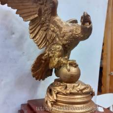 Zegar bijacy, marmur bordo z figura orla z brazu, komplet  - poe. 2410