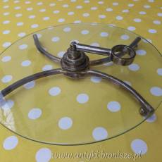 Patera "Art Déco": szklana płyta na platerowym stojaku, ze składaną raczka - poz. 6927