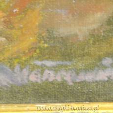 Pejzaż jesienny, olej na płótnie poł.XXw, dębowa brązowa rama 63/54cm