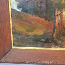 Pejzaż jesienny, olej na płótnie poł.XXw, dębowa brązowa rama 63/54cm