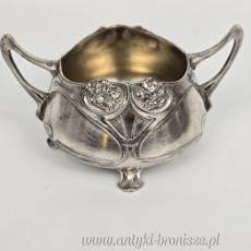 Secesyjny serwis do kawy mlecznik i cukiernica na tacy plater WMF 1900r