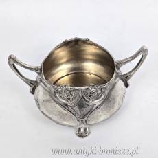 Secesyjny serwis do kawy mlecznik i cukiernica na tacy plater WMF 1900r