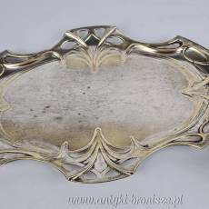 Secesyjny serwis do kawy mlecznik i cukiernica na tacy plater WMF 1900r