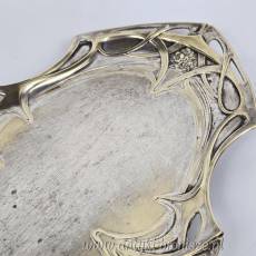 Secesyjny serwis do kawy mlecznik i cukiernica na tacy plater WMF 1900r