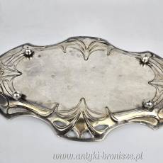 Secesyjny serwis do kawy mlecznik i cukiernica na tacy plater WMF 1900r