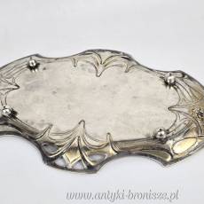 Secesyjny serwis do kawy mlecznik i cukiernica na tacy plater WMF 1900r