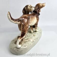 Podwójna figurka psy myśliwskie Retriever i Pointer Royal Dux czeskie Art Nouveau poł. XXw