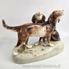 Podwójna figurka psy myśliwskie Retriever i Pointer Royal Dux czeskie Art Nouveau poł. XXw