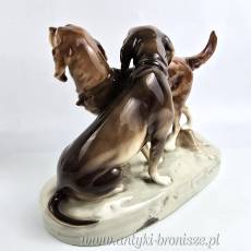 Podwójna figurka psy myśliwskie Retriever i Pointer Royal Dux czeskie Art Nouveau poł. XXw
