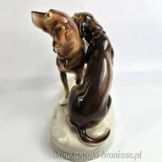 Podwójna figurka psy myśliwskie Retriever i Pointer Royal Dux czeskie Art Nouveau poł. XXw